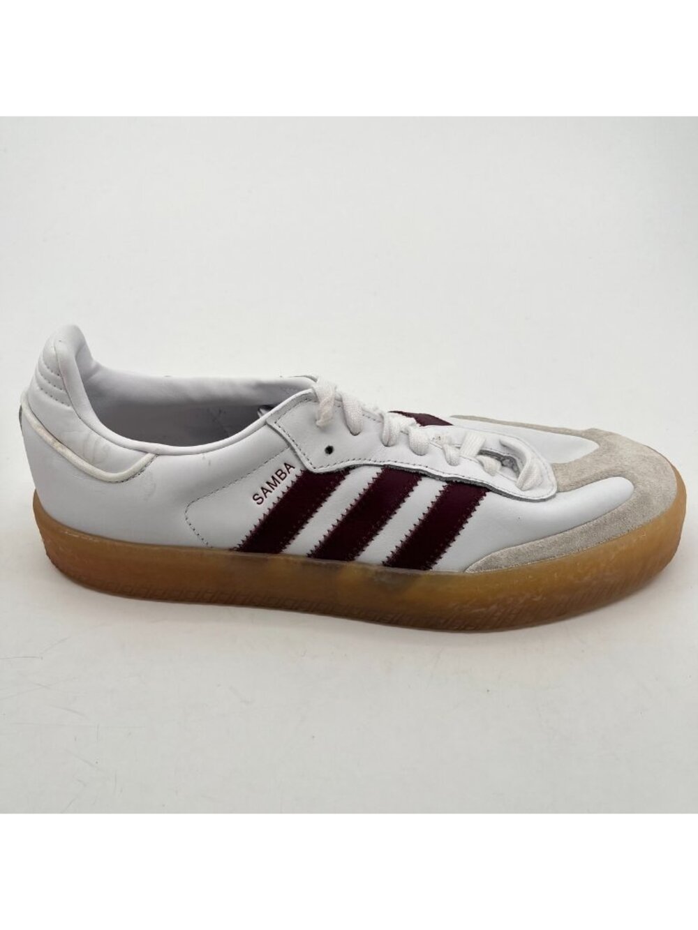 Adidas Sambae Womens Size 11 White Maroon Gum Athletic Leather Shoes Sneakers